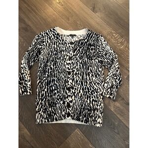 Talbots Petites Womens Animal Print Button Up‎ Cardigan Sweater Petite Women's